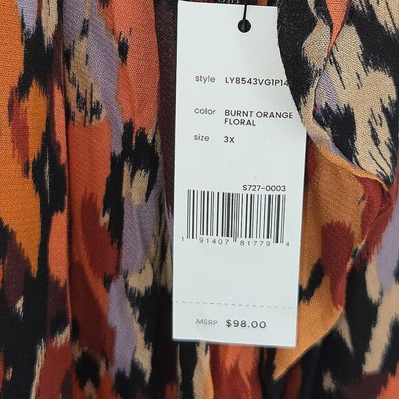 Liverpool Los Angeles 3X Button Up Down Shirt Orange Floral Office Work Business - Picture 8 of 8